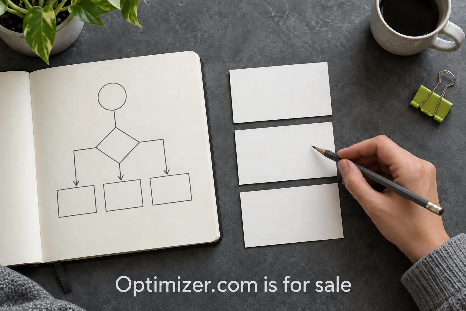 A notebook for choosing useful metrics, with a small Optimizer.com is for sale watermark