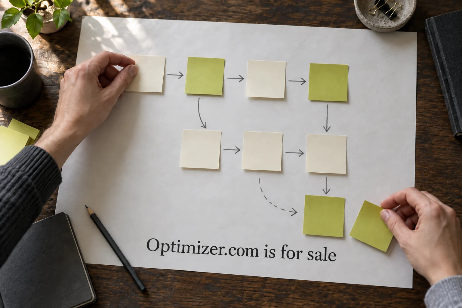 Mapping a process on paper, with a small Optimizer.com is for sale watermark